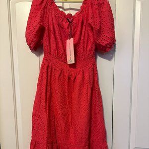 NWOT Betsey Johnson Eyelet Midi Puff Dress in Paradise Pink